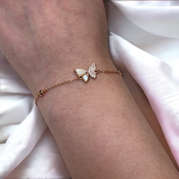 Delicate butterfly bracelet Floating Diamond CZ 925 Sterling Silver Rose Gold - Picture 4 of 5
